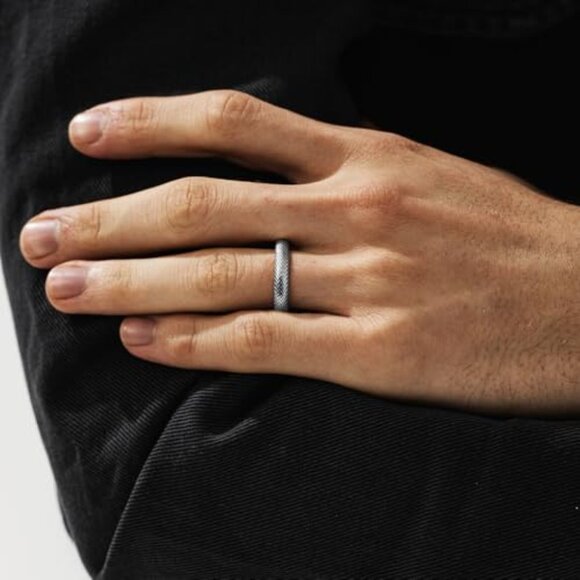 Men's Sterling Silver Snake Skin Wedding Band Ring Stacking Design - Picture 5 of 7